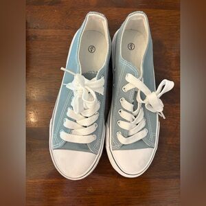 Sky Blue Teal Canvas Sneakers with White Accents Size 6
